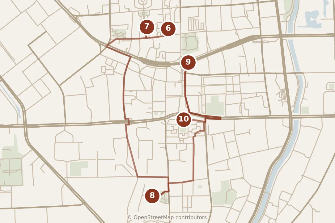 Map of Kunming, afternoon and evening: stops 6–10, numbered in walking order.