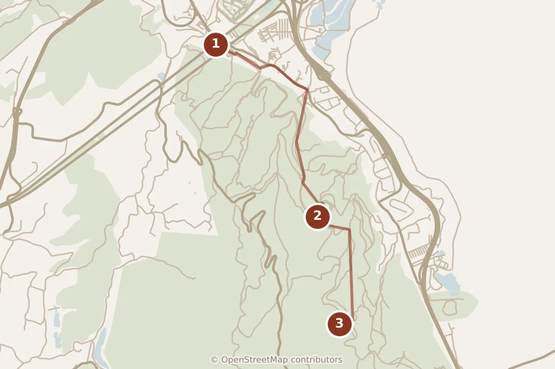 Map of Kunming, morning: stops 1–3, numbered in walking order.