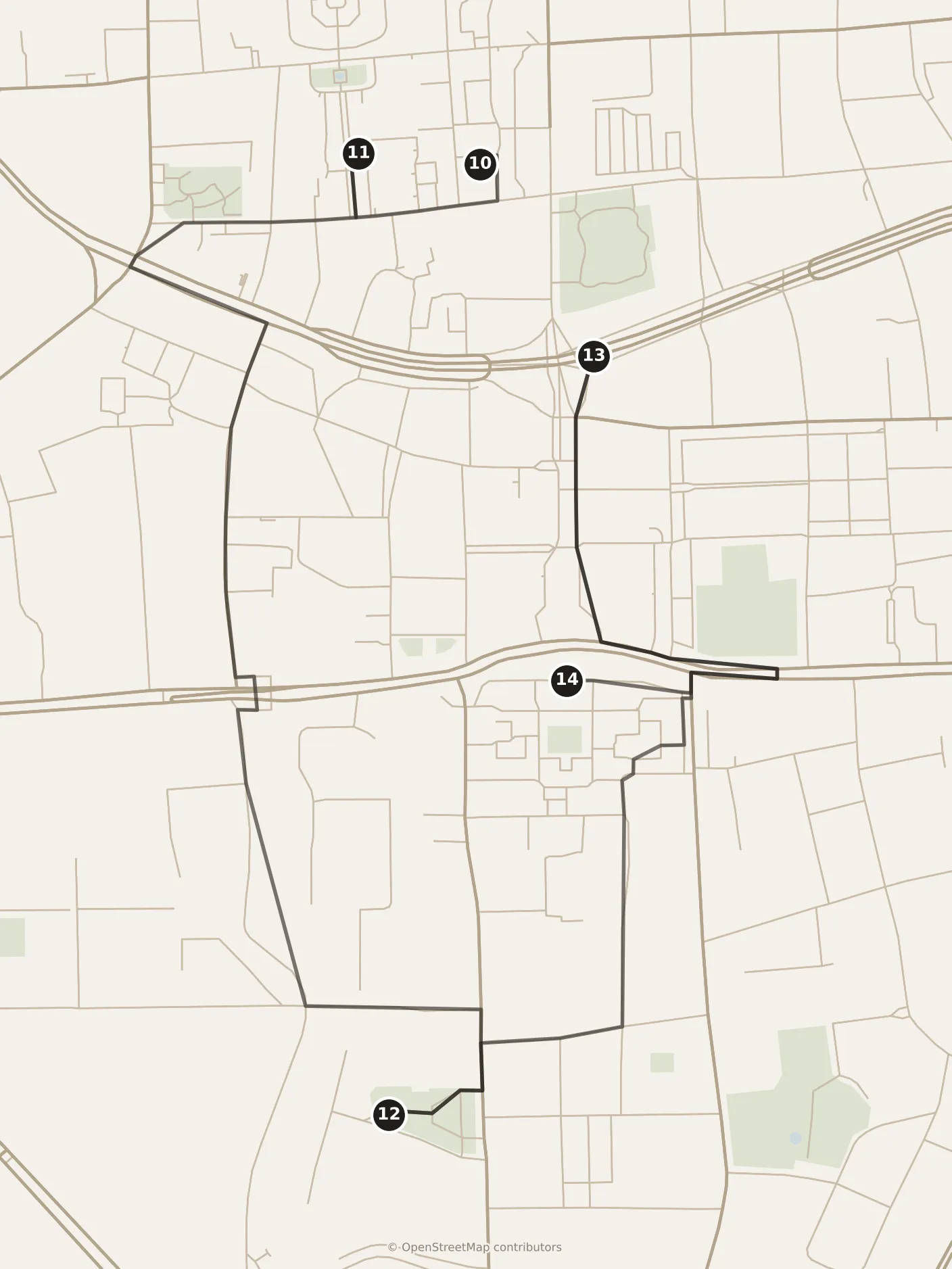Map of Kunming, afternoon and evening: stops 10–14, numbered in walking order.