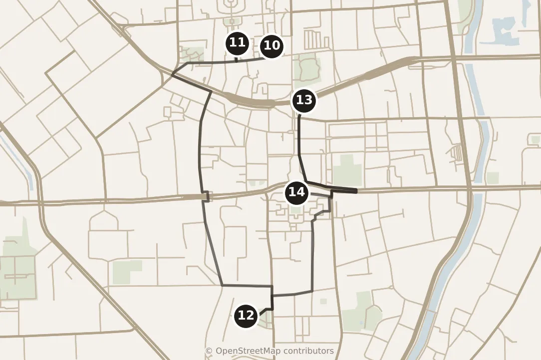 Map of Kunming, afternoon and evening: stops 10–14, numbered in walking order.