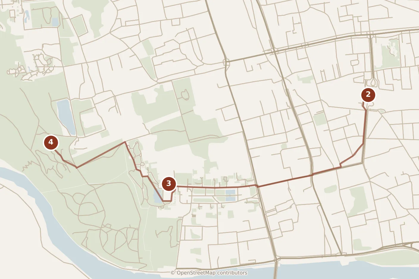 Map of Kyoto, morning: stops 2–4, numbered in walking order.