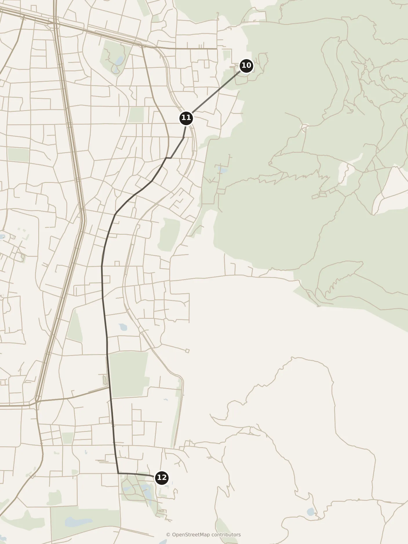 Map of Kyoto, morning: stops 10–12, numbered in walking order.