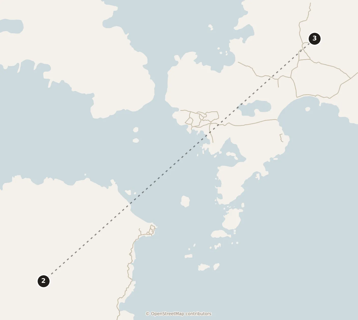 Map of La Maddalena, afternoon: stops 2–3, numbered in walking order.