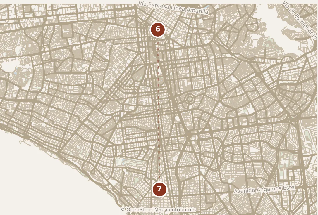Map of Lima, afternoon: stop 7, numbered in walking order.