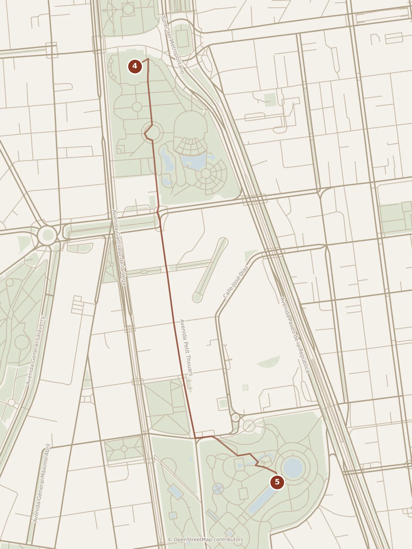 Map of Lima, evening: stop 5, numbered in walking order.