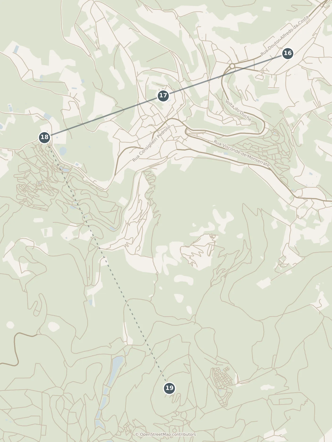 Map of Lisbon, with a third day · stops 16–19: stops 16–19, numbered in walking order.