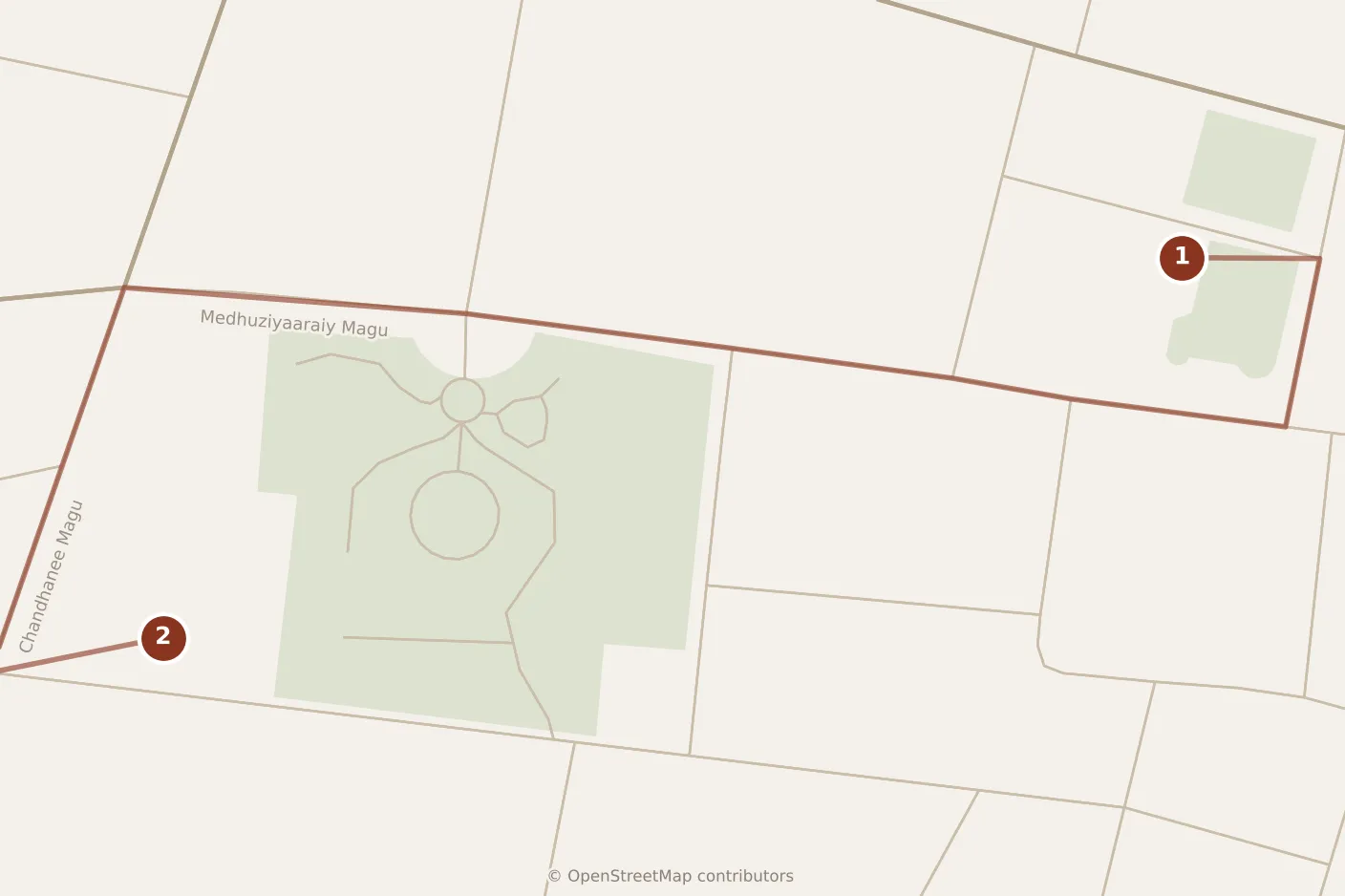 Map of Male, morning and afternoon: stops 1–2, numbered in walking order.