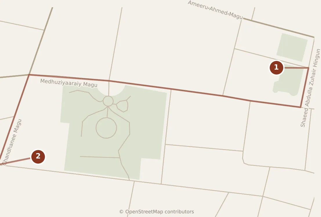 Map of Male, morning and afternoon: stops 1–2, numbered in walking order.
