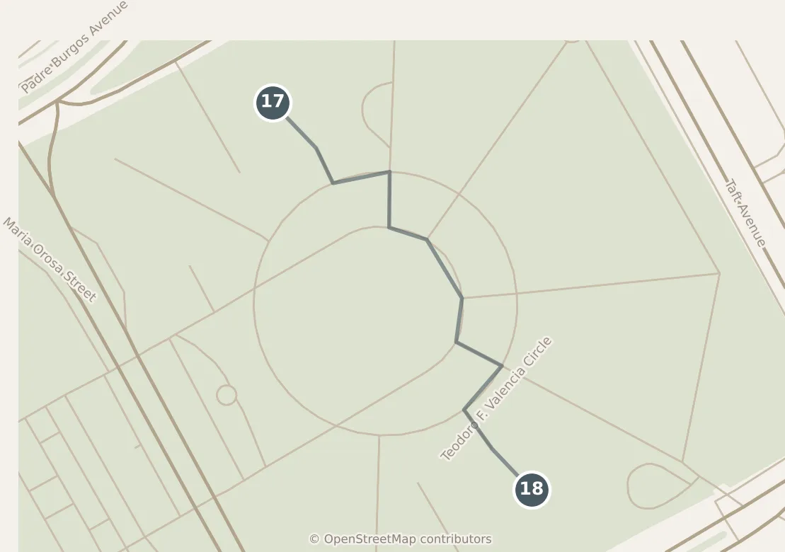Map of Manila, with a third day: stops 17–18, numbered in walking order.