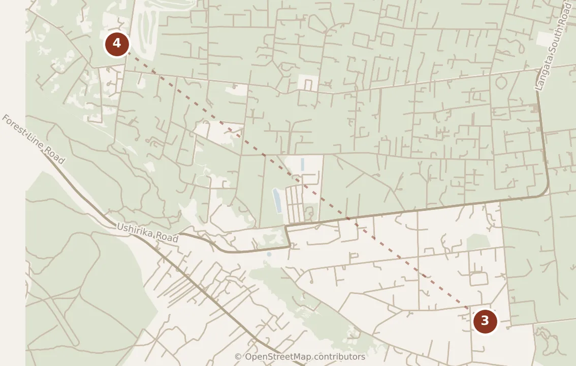 Map of Nairobi, afternoon: stops 3–4, numbered in walking order.