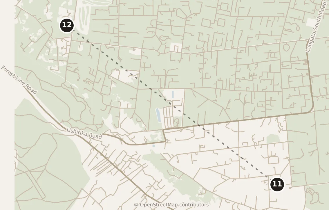 Map of Nairobi, afternoon: stops 11–12, numbered in walking order.