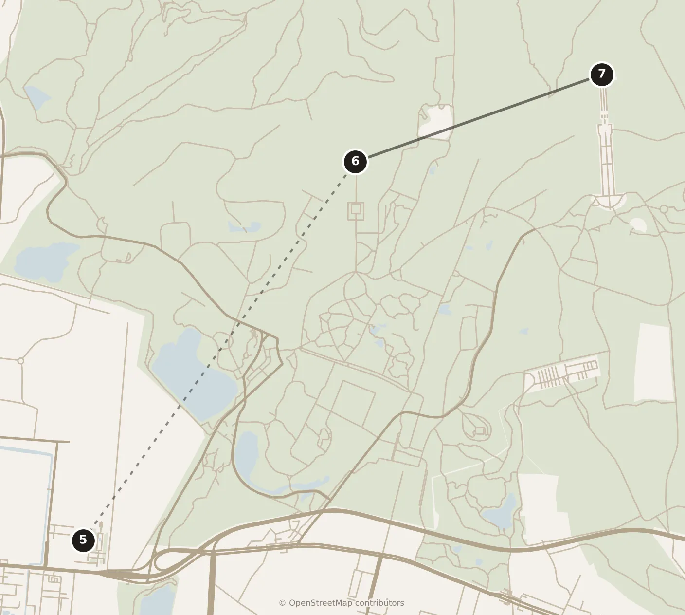 Map of Nanjing, morning: stops 5–7, numbered in walking order.