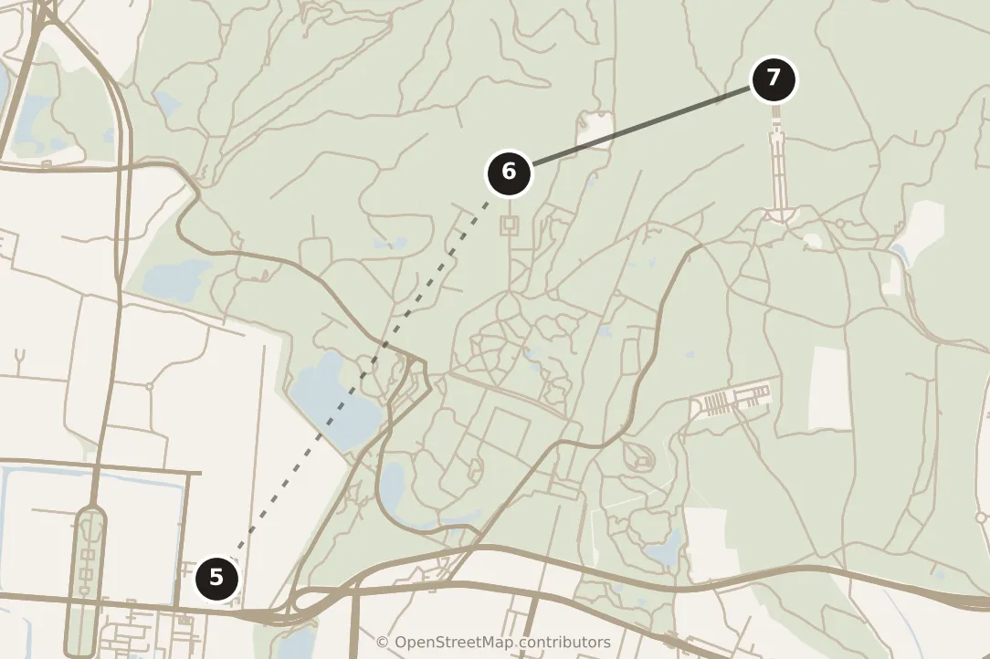 Map of Nanjing, morning: stops 5–7, numbered in walking order.