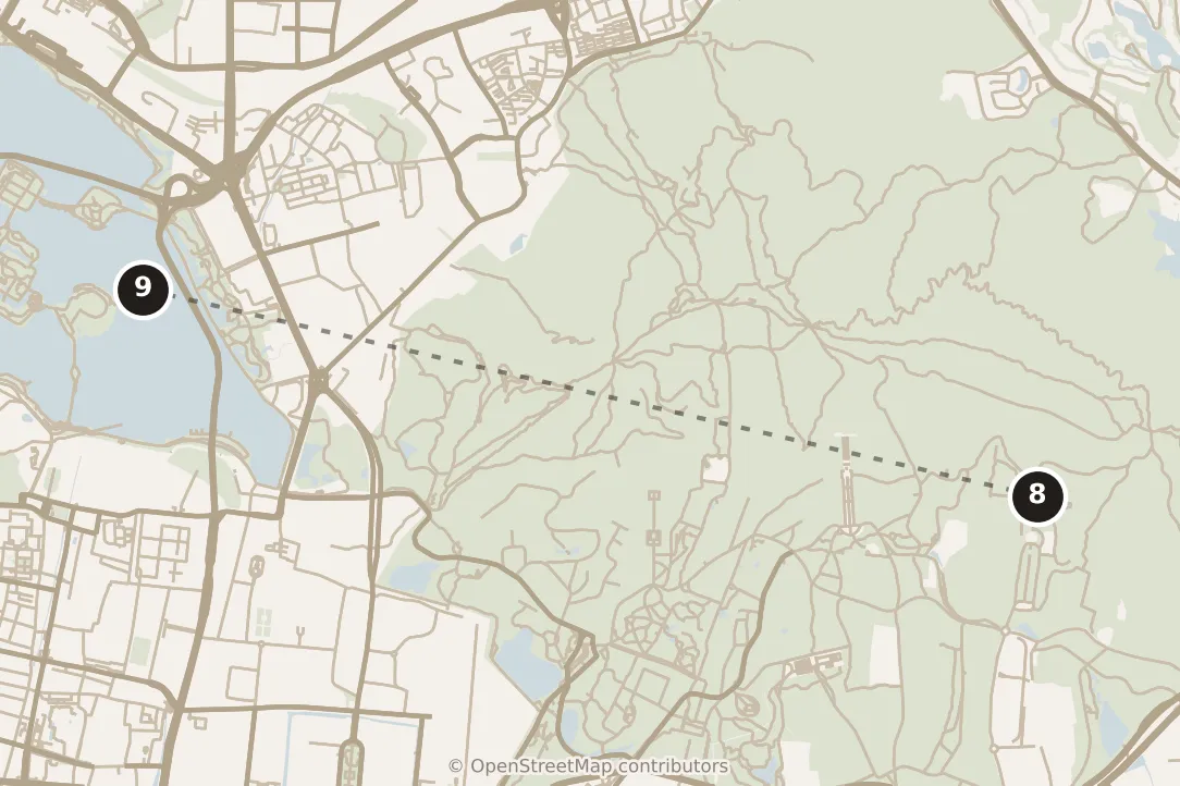 Map of Nanjing, evening: stop 9, numbered in walking order.