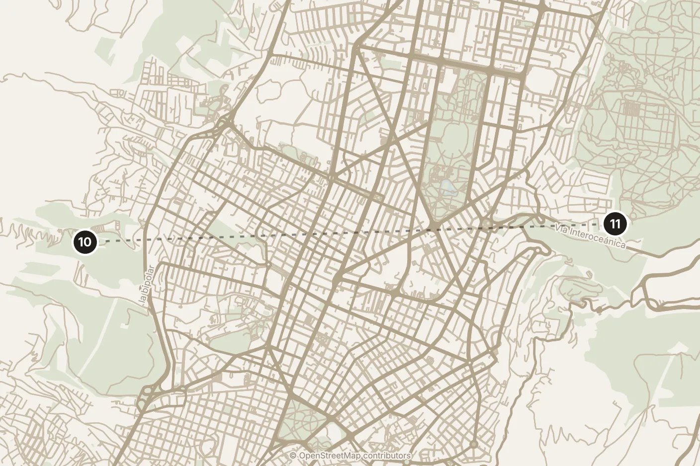 Map of Quito, morning: stop 10, numbered in walking order.