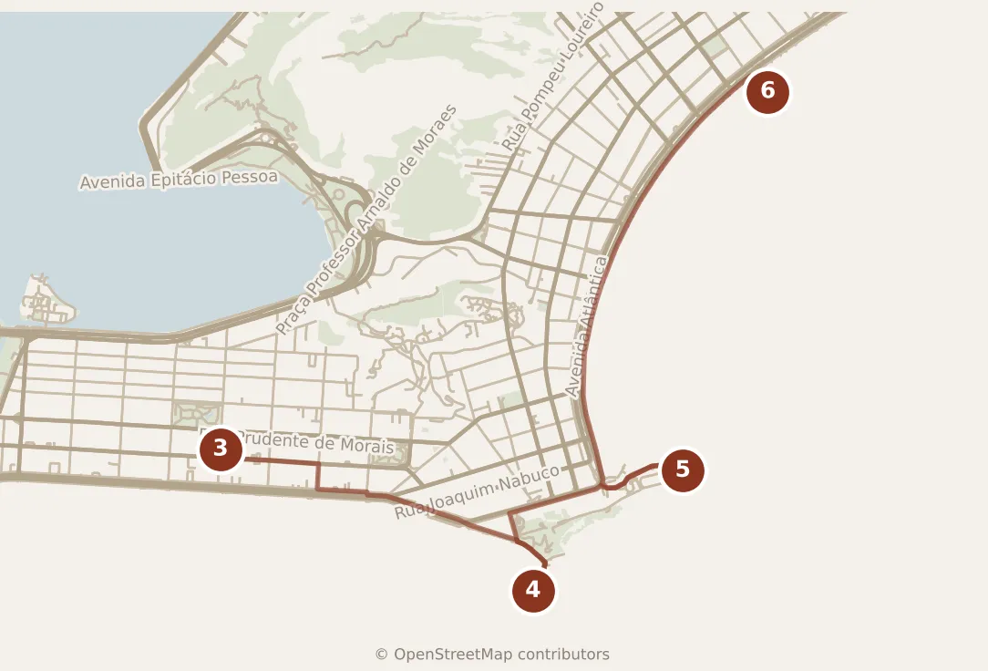 Map of Rio de Janeiro, afternoon: stops 3–6, numbered in walking order.