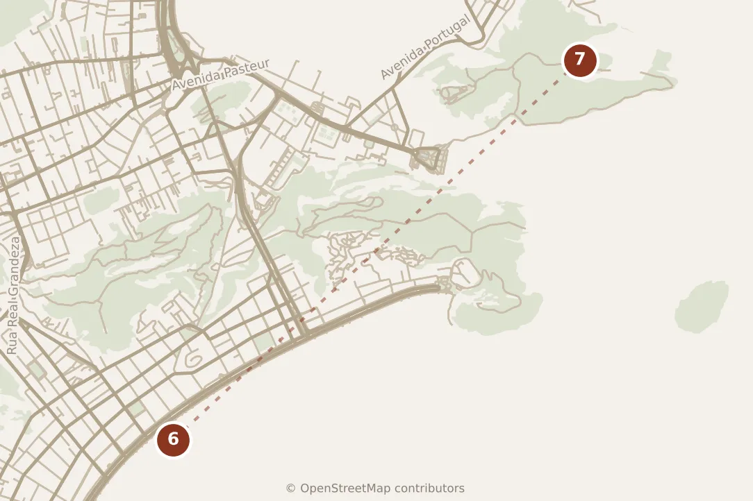 Map of Rio de Janeiro, evening: stop 7, numbered in walking order.