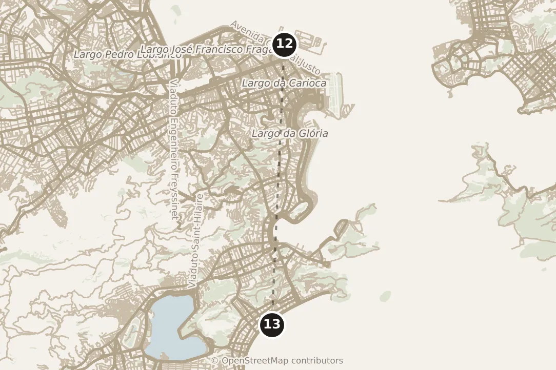 Map of Rio de Janeiro, afternoon: stop 13, numbered in walking order.