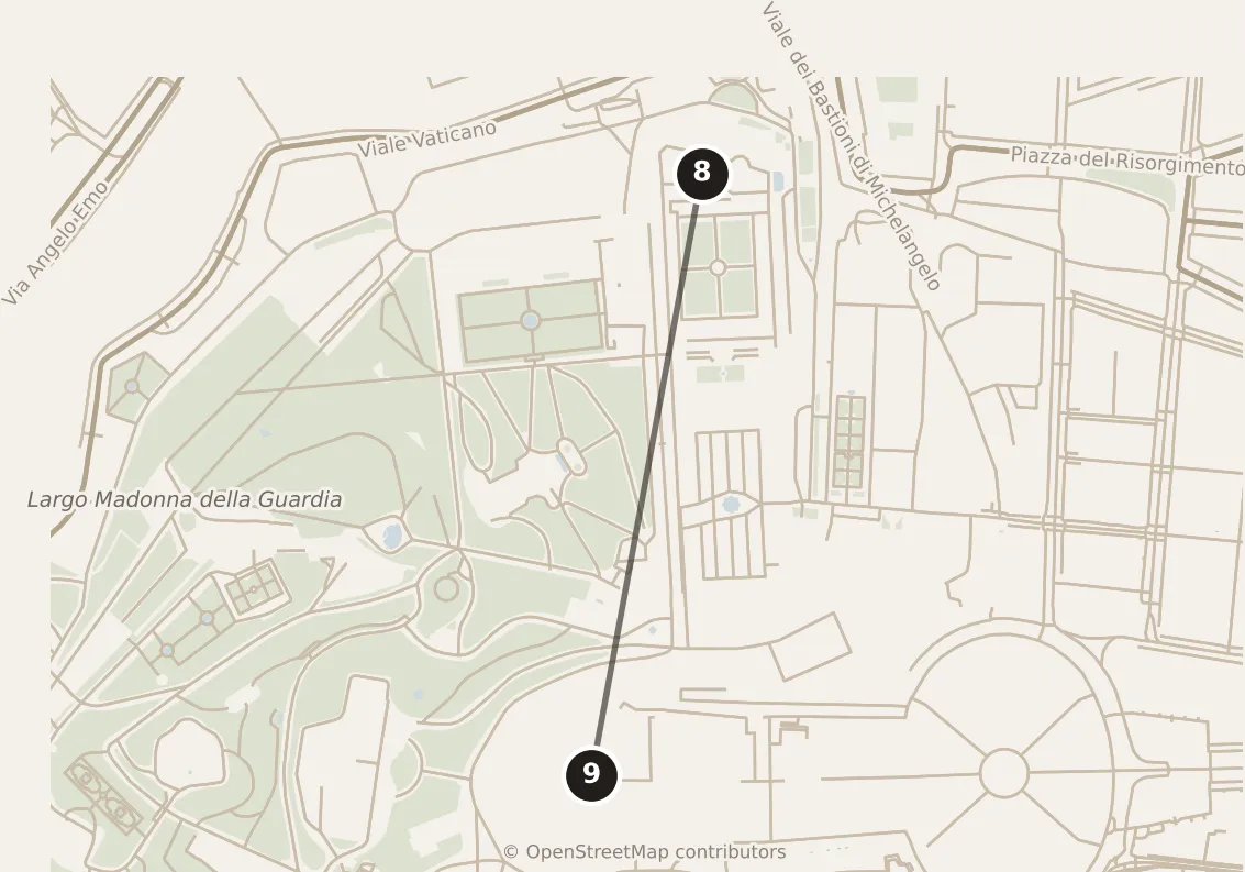 Map of Rome, morning: stops 8–9, numbered in walking order.