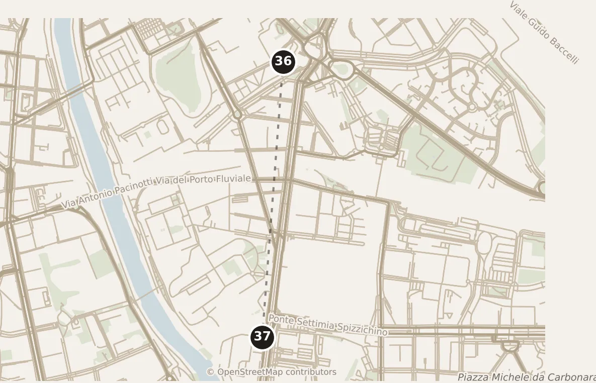 Map of Rome, day six · stop 37: stop 37, numbered in walking order.