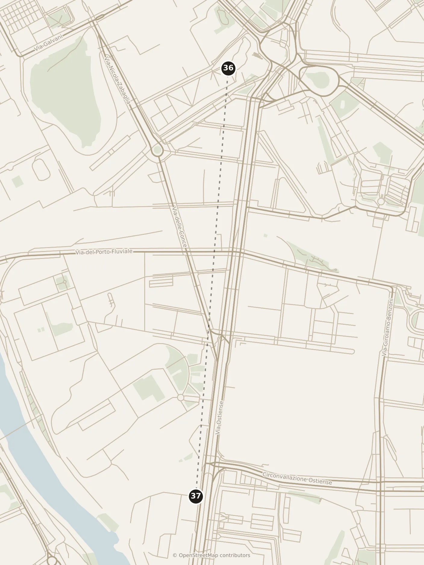 Map of Rome, day six · stop 37: stop 37, numbered in walking order.
