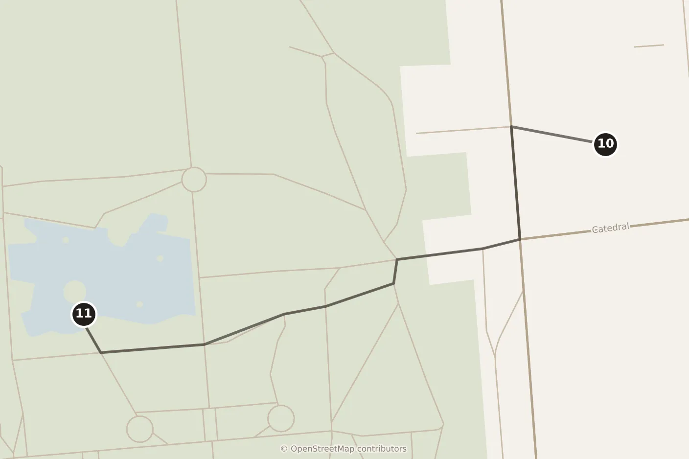 Map of Santiago, morning: stops 10–11, numbered in walking order.