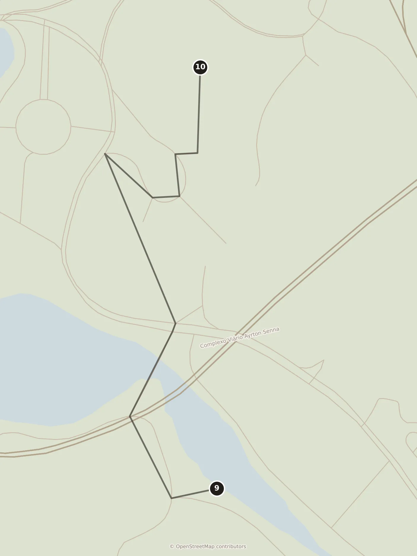 Map of São Paulo, morning: stops 9–10, numbered in walking order.