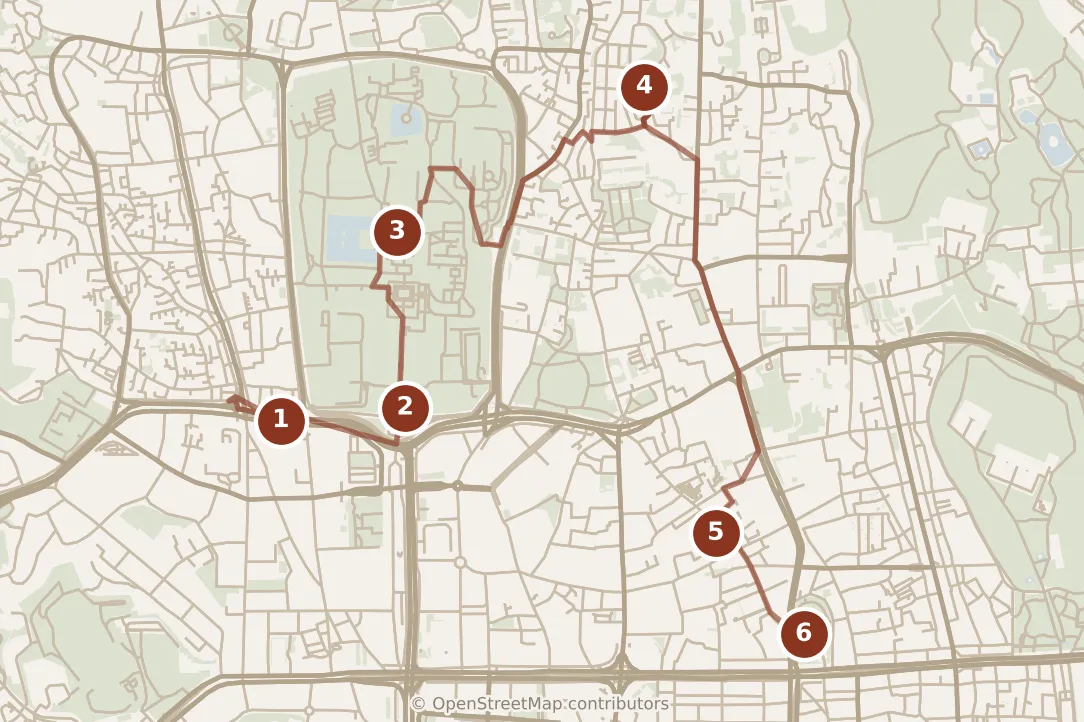 Map of Seoul, morning: stops 1–6, numbered in walking order.