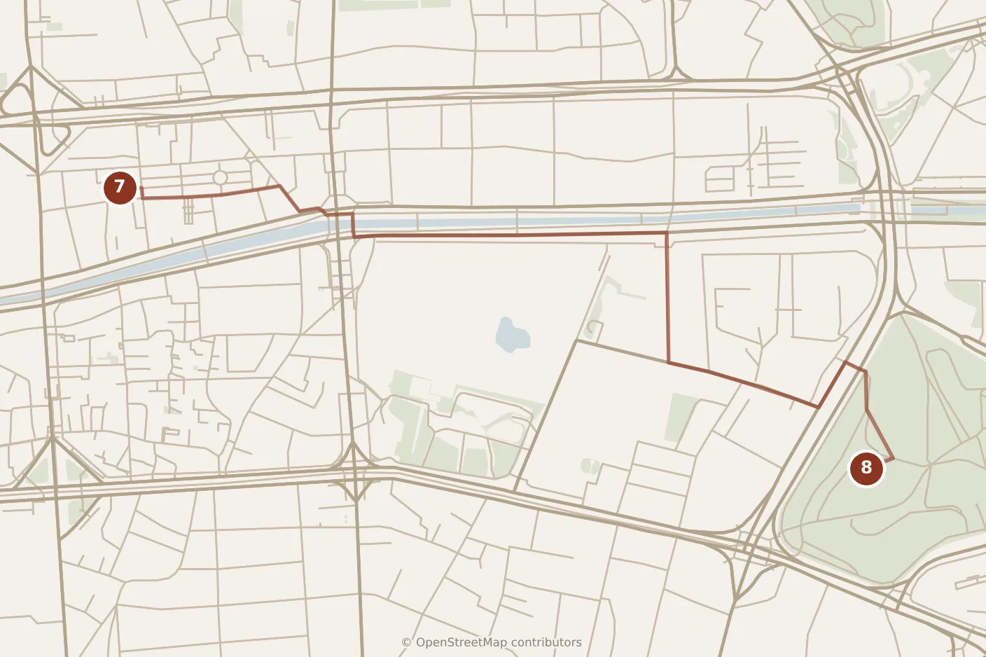 Map of Seoul, afternoon: stops 7–8, numbered in walking order.