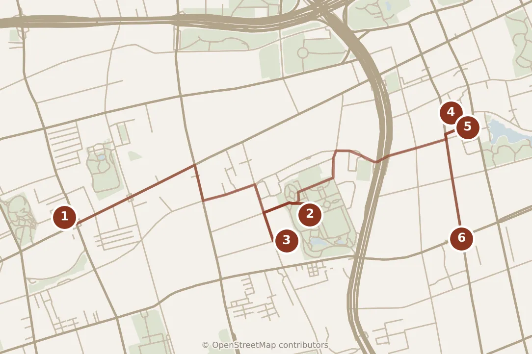 Map of Shanghai, morning: stops 1–6, numbered in walking order.