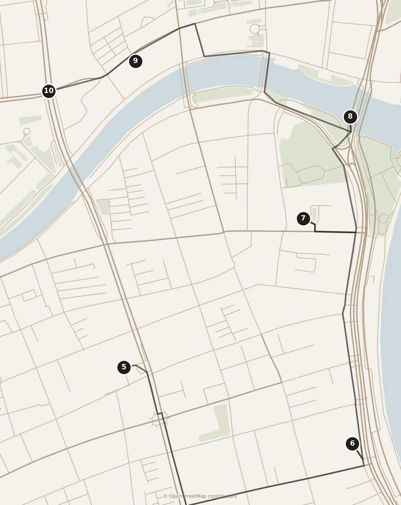 Map of Shanghai, morning: stops 5–10, numbered in walking order.