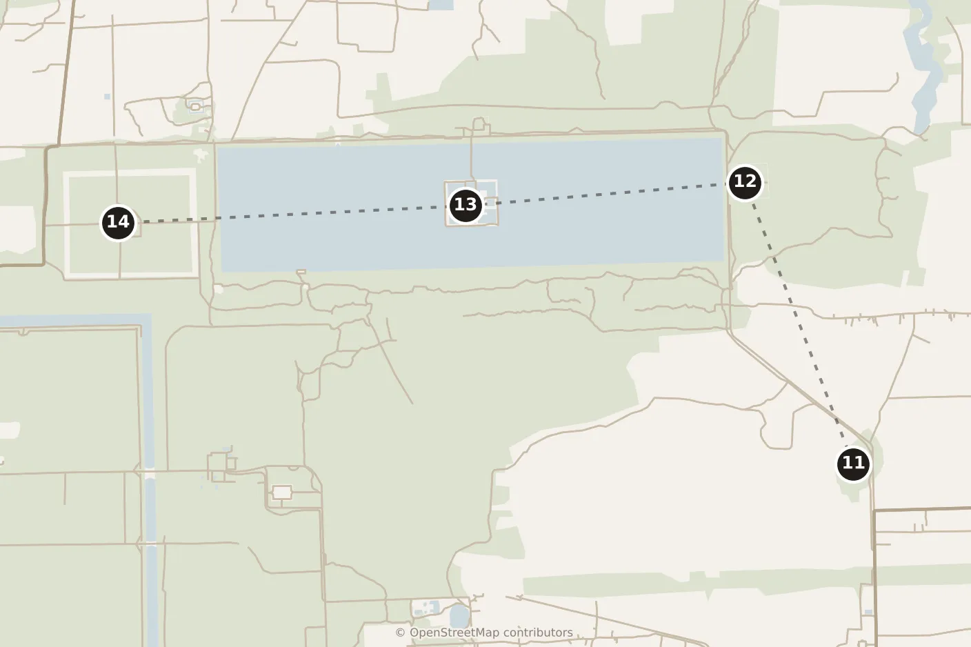 Map of Siem Reap, afternoon: stops 11–14, numbered in walking order.