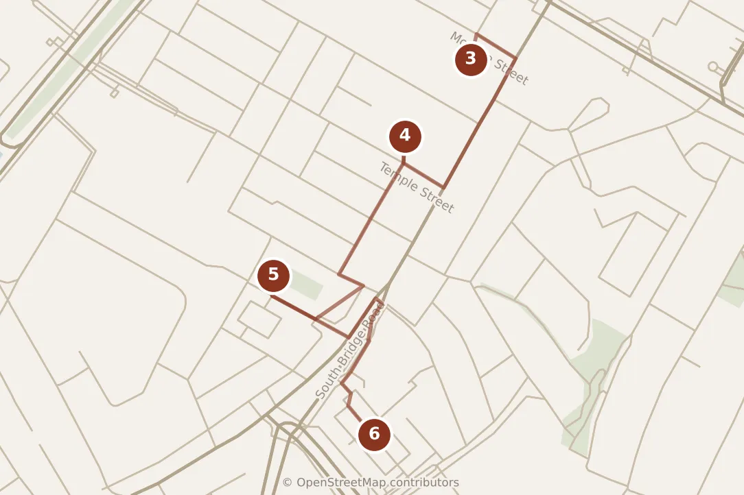 Map of Singapore, morning: stops 3–6, numbered in walking order.
