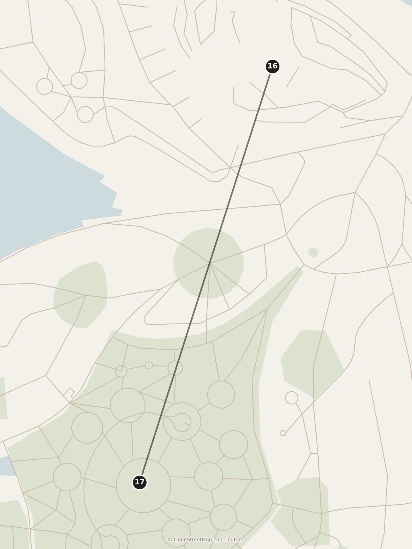 Map of Singapore, evening: stops 16–17, numbered in walking order.
