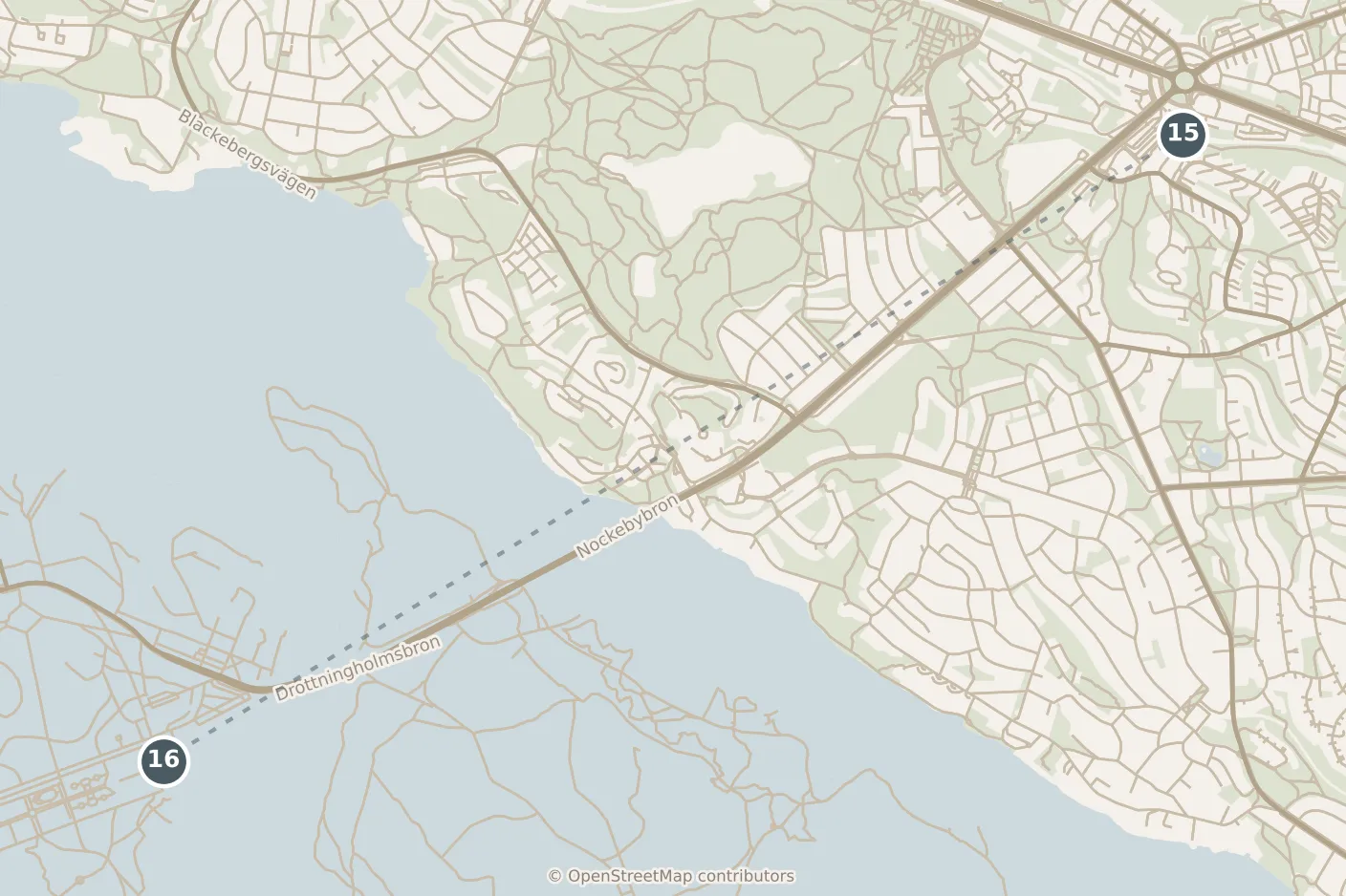 Map of Stockholm, with a third day · stop 15: stop 15, numbered in walking order.