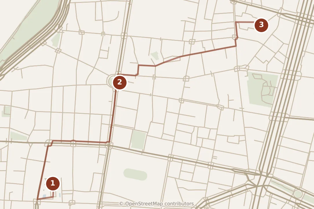 Map of Taipei, morning: stops 1–3, numbered in walking order.