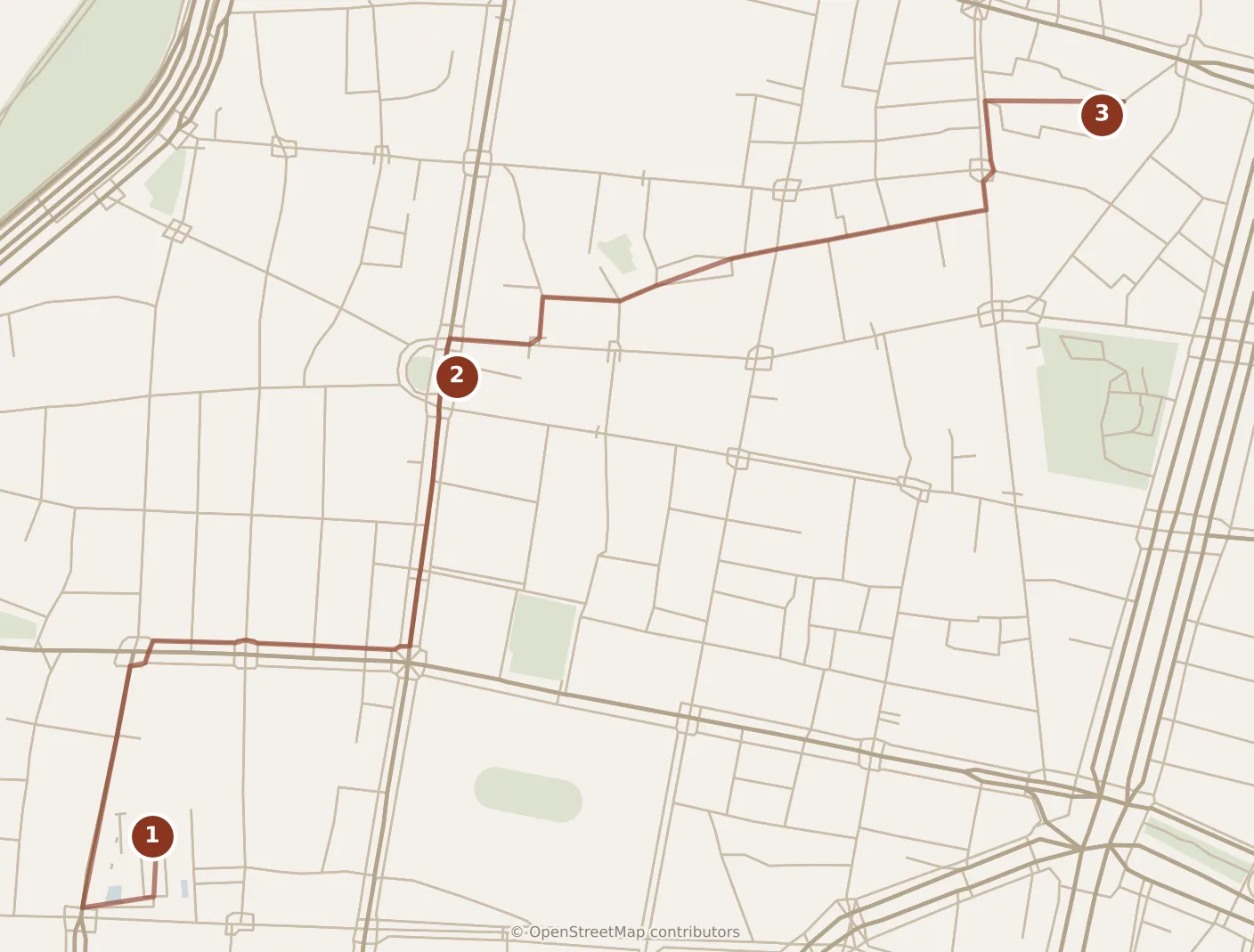 Map of Taipei, morning: stops 1–3, numbered in walking order.