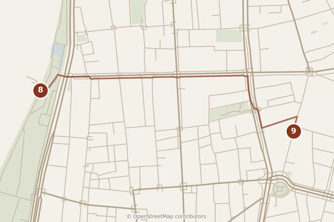 Map of Taipei, evening: stops 8–9, numbered in walking order.