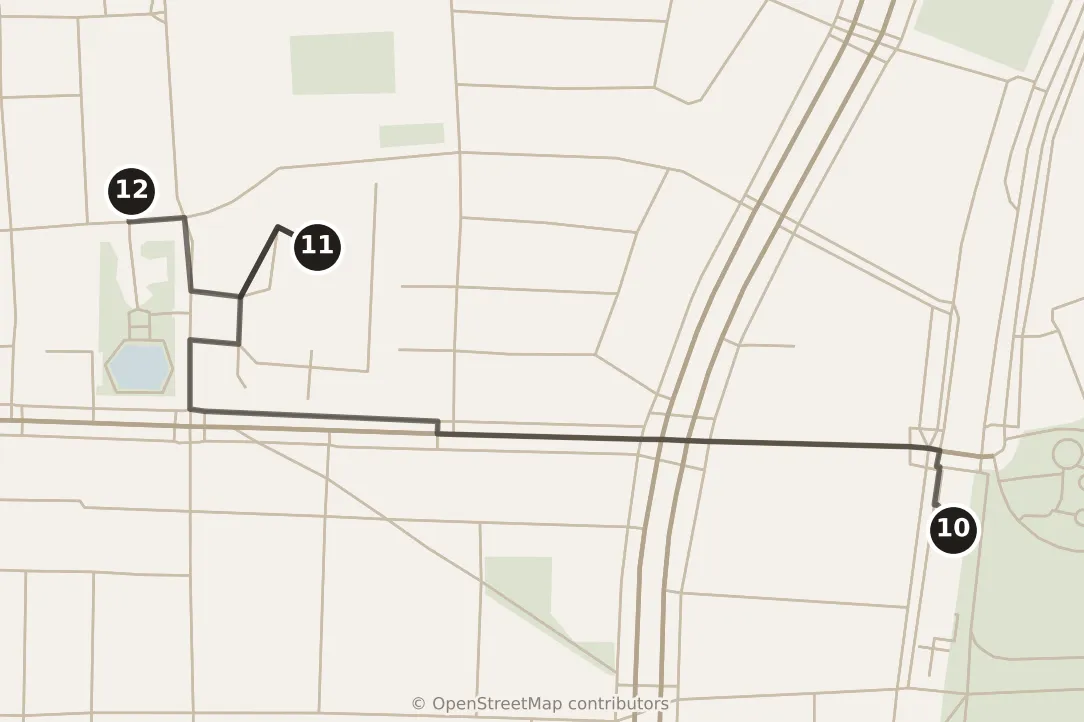 Map of Taipei, morning: stops 10–12, numbered in walking order.