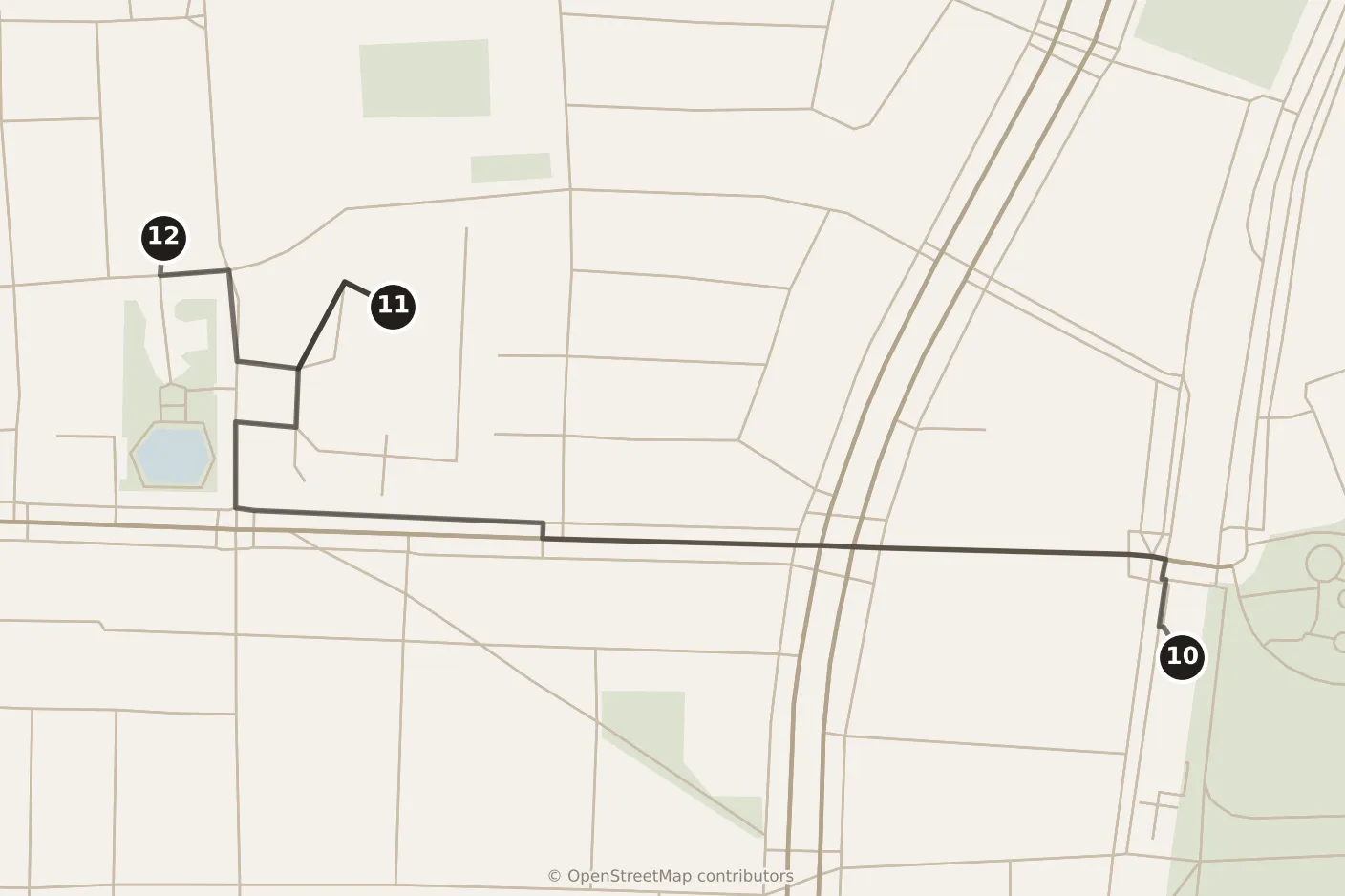 Map of Taipei, morning: stops 10–12, numbered in walking order.