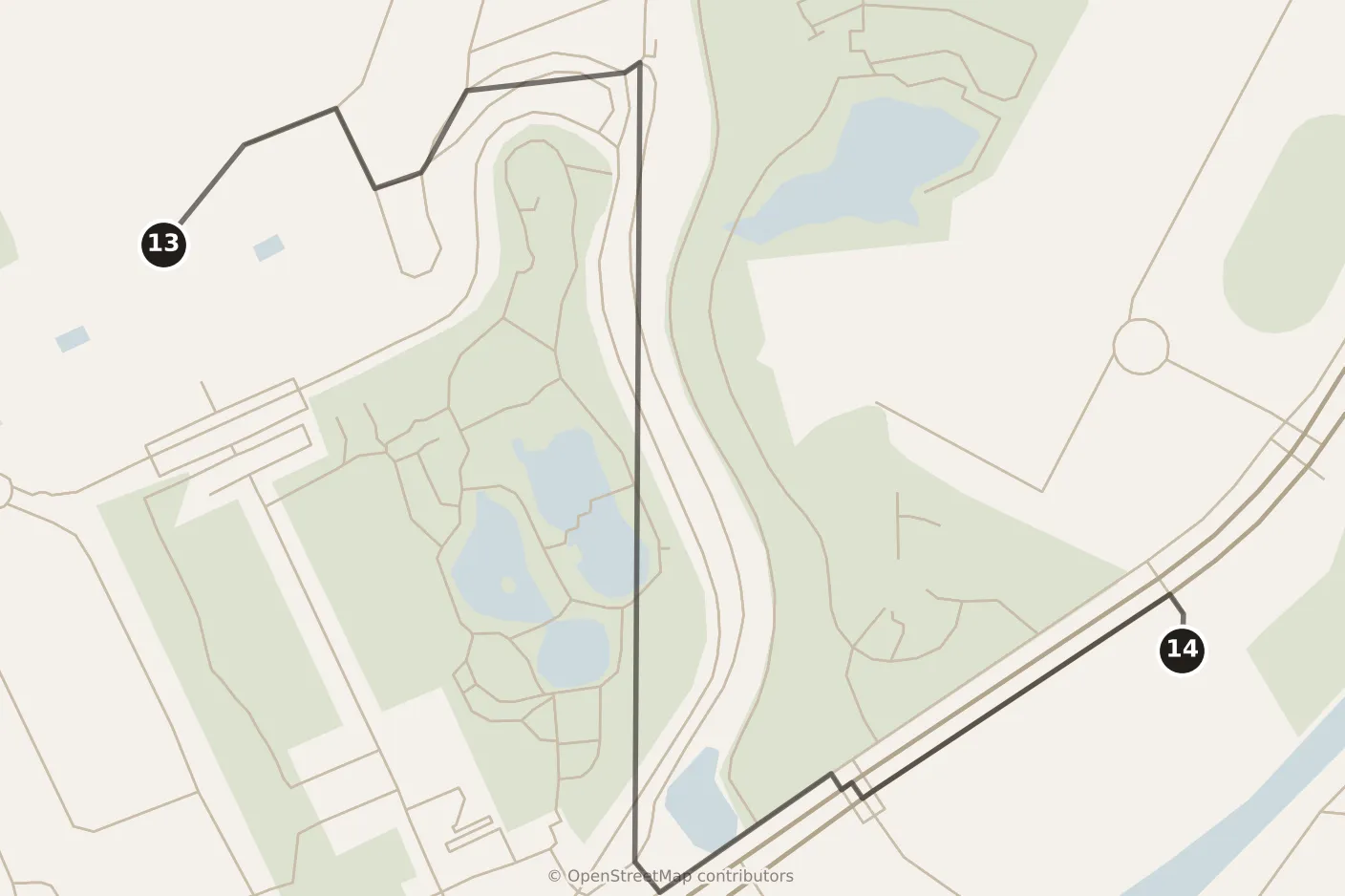 Map of Taipei, afternoon: stops 13–14, numbered in walking order.