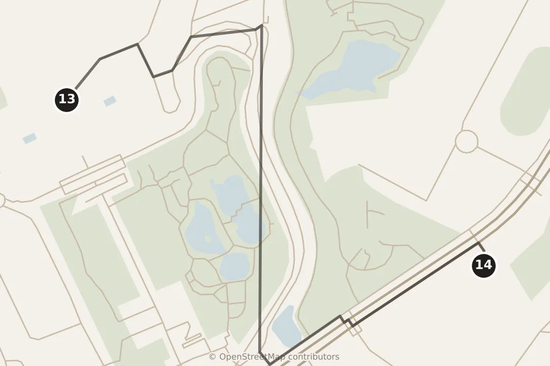 Map of Taipei, afternoon: stops 13–14, numbered in walking order.
