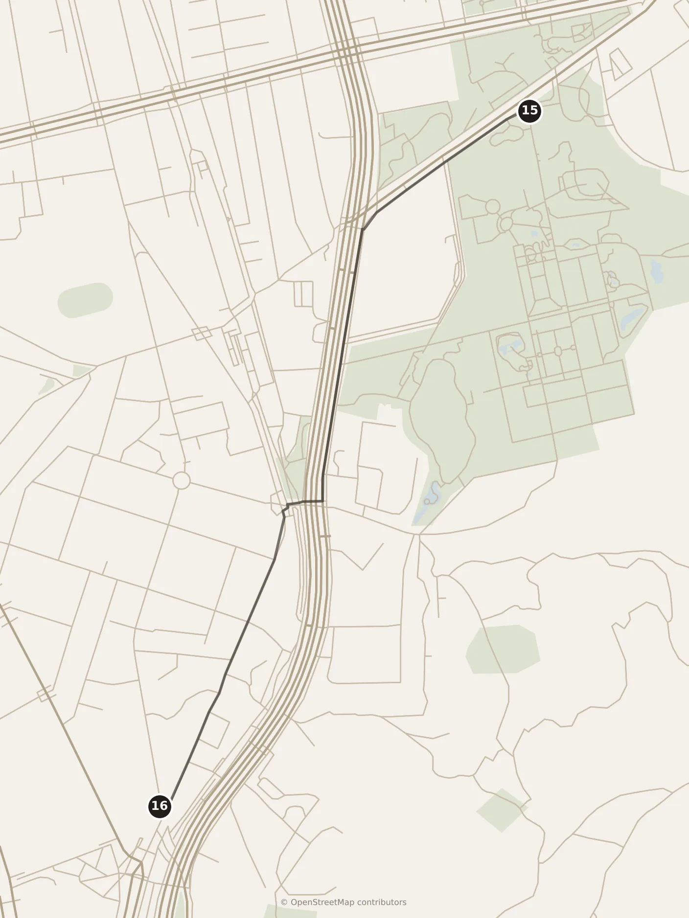 Map of Taipei, evening: stops 15–16, numbered in walking order.