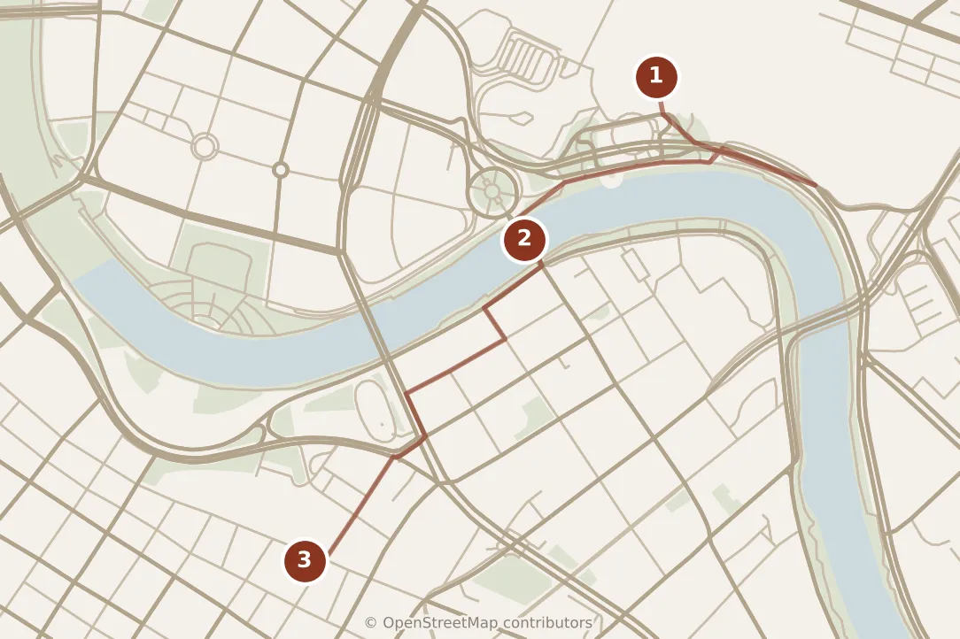 Map of Tianjin, morning: stops 1–3, numbered in walking order.