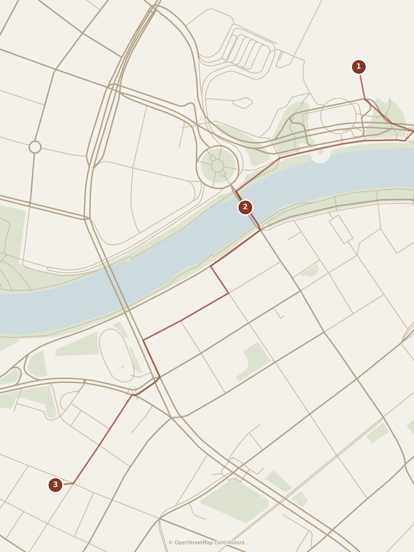 Map of Tianjin, morning: stops 1–3, numbered in walking order.