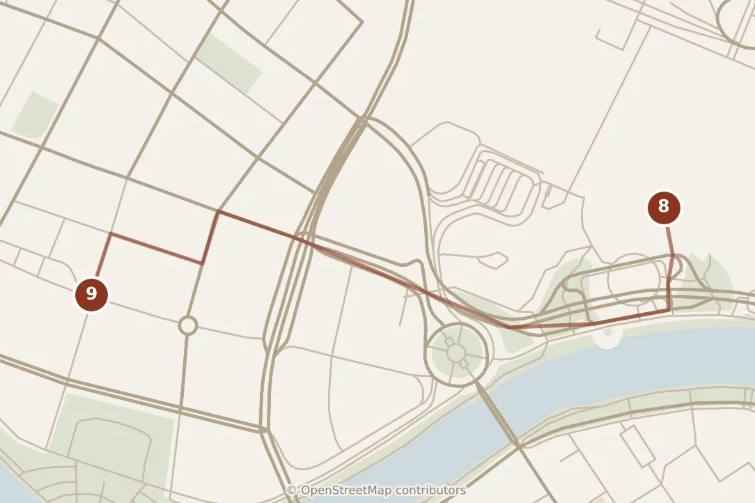 Map of Tianjin, evening: stops 8–9, numbered in walking order.
