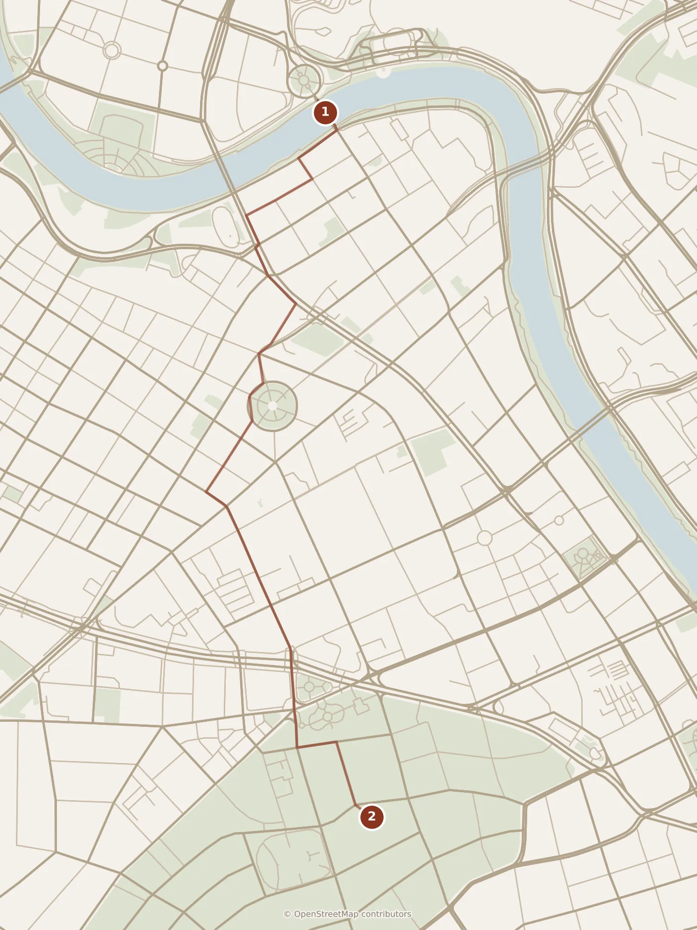 Map of Tianjin, morning: stop 1, numbered in walking order.