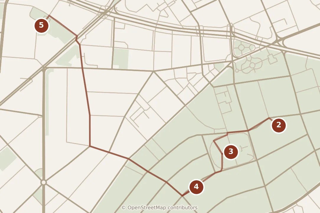 Map of Tianjin, afternoon: stops 2–5, numbered in walking order.