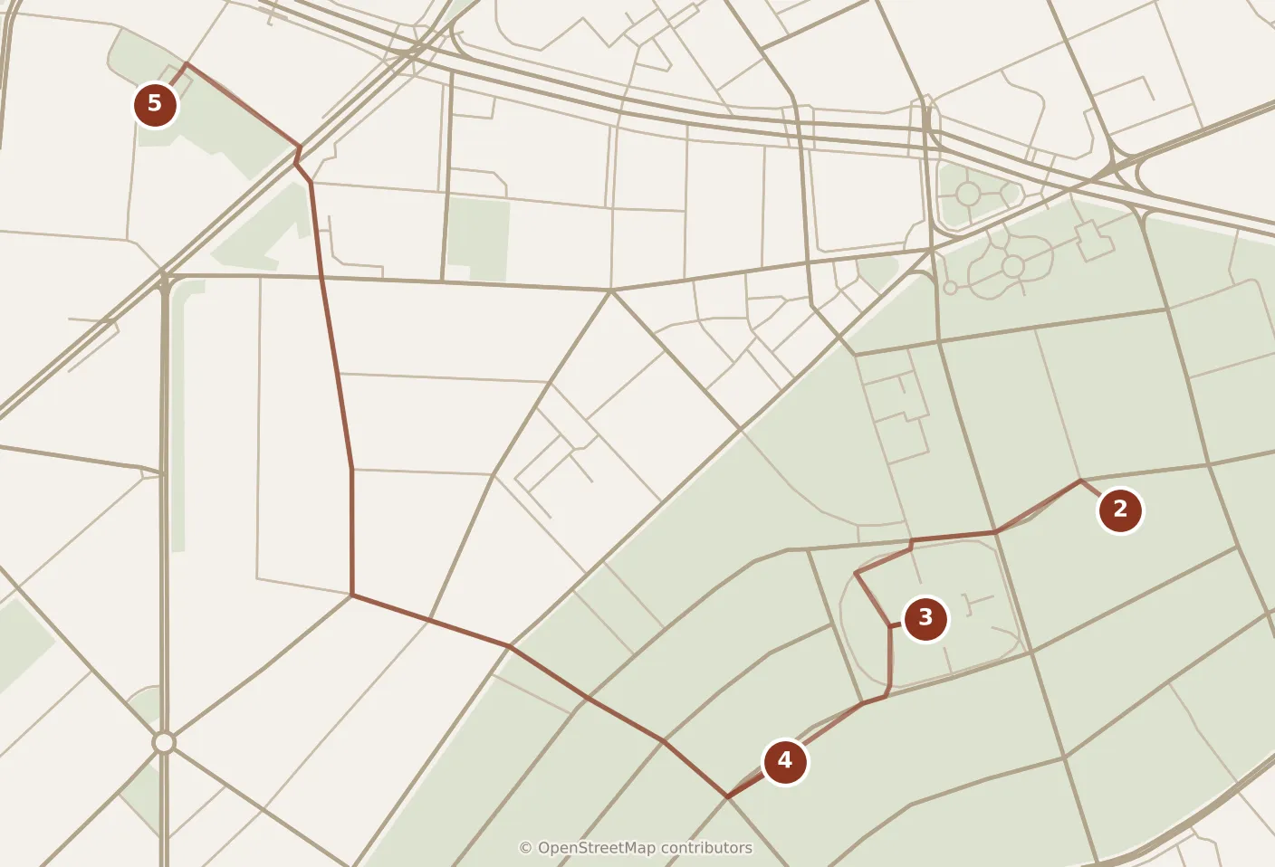 Map of Tianjin, afternoon: stops 2–5, numbered in walking order.