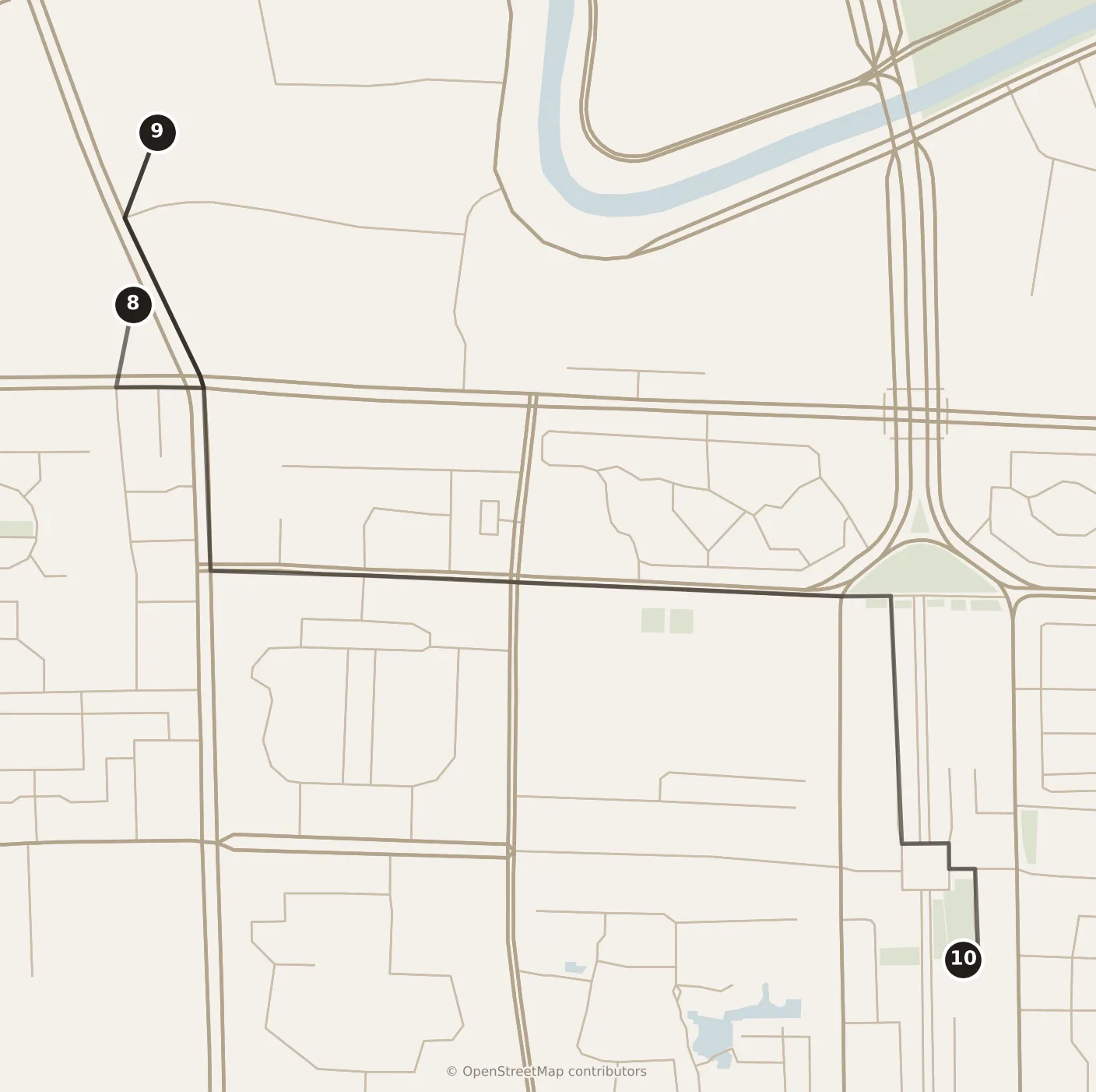 Map of Tianjin, morning: stops 8–10, numbered in walking order.
